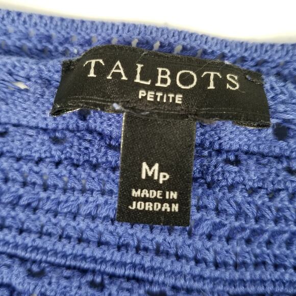 Talbots Bright Blue Crochet Knit Top Shirt Blouse Size Medium Petite - Picture 4 of 4